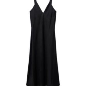 Zara satin lingerie style Black Slip Midi Dress V-Neck Sleeveless worn once